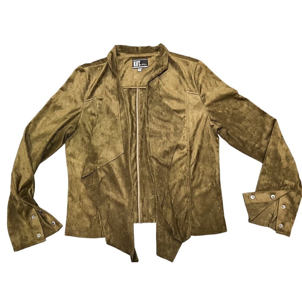 KUT from the kloth, faux suede cardigan jacket, green, country, western, STAGECO